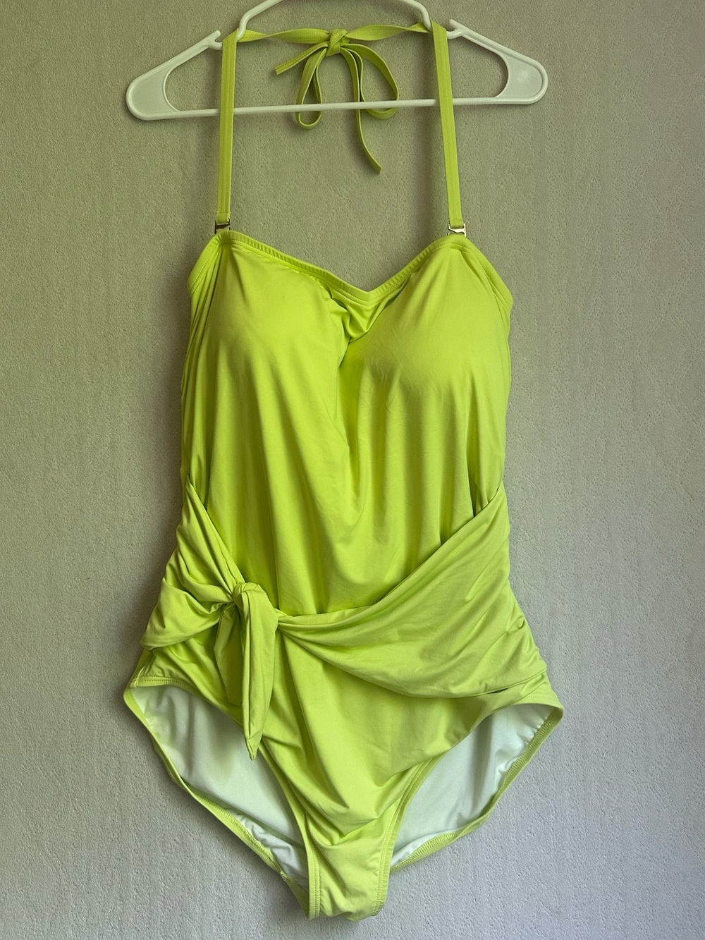NWT LOFT Beach Neon Yellow Halter One-Piece Swimsuit Sz 22 Ruched Convertible